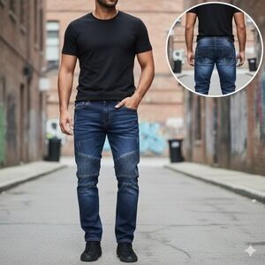 XRAY JEANS Mens Dark Wash Stretch Denim Moto‎ Jeans Distressed Style 34/30